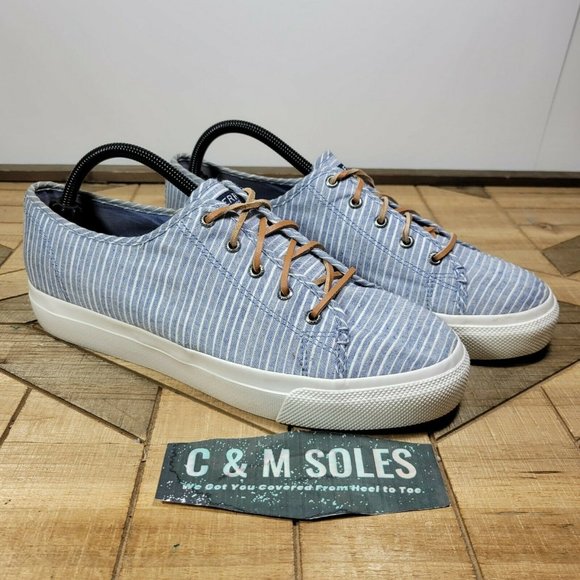 Sperry Shoes - Womens Sperry Size 11M Blue & White Stripes Shoes Leather Laces Classic STS84275